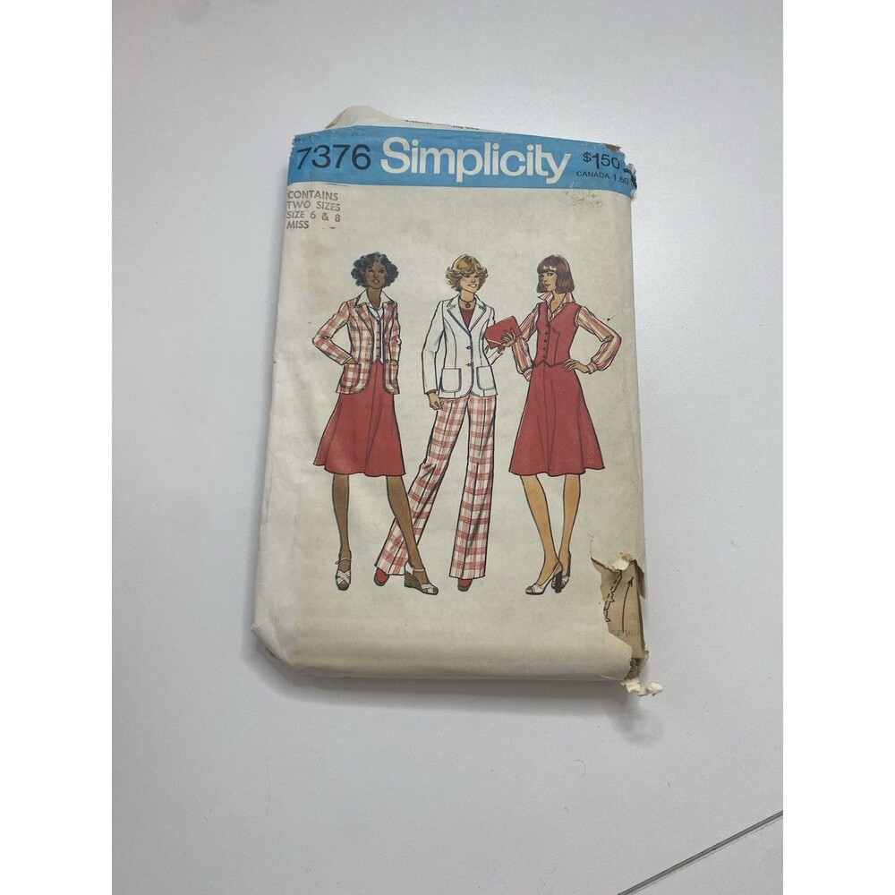 Vintage Simplicity 7376 Professional Leisure Pantsuit Sewing Pattern 1976 Sz 6 8